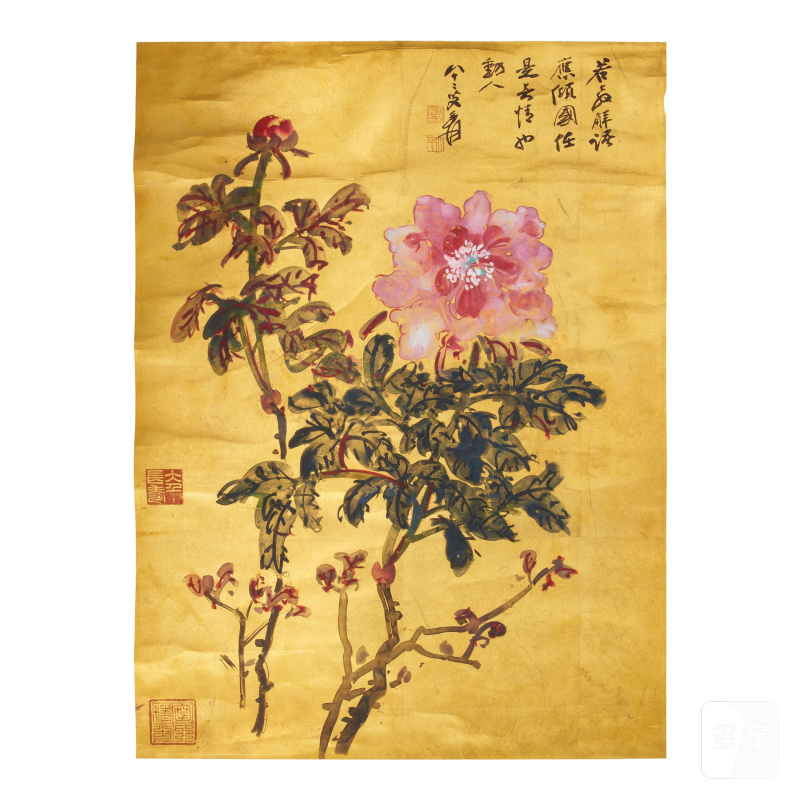 張大千（1899-1983）花卉 設色金宣 立軸 一九八二年作 | ZHANG DAQIAN (1899-1983)